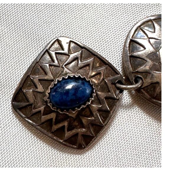 Multi Gemstone Earrings  Silver Southwestern Dangle Pierced - Picture 7 of 7